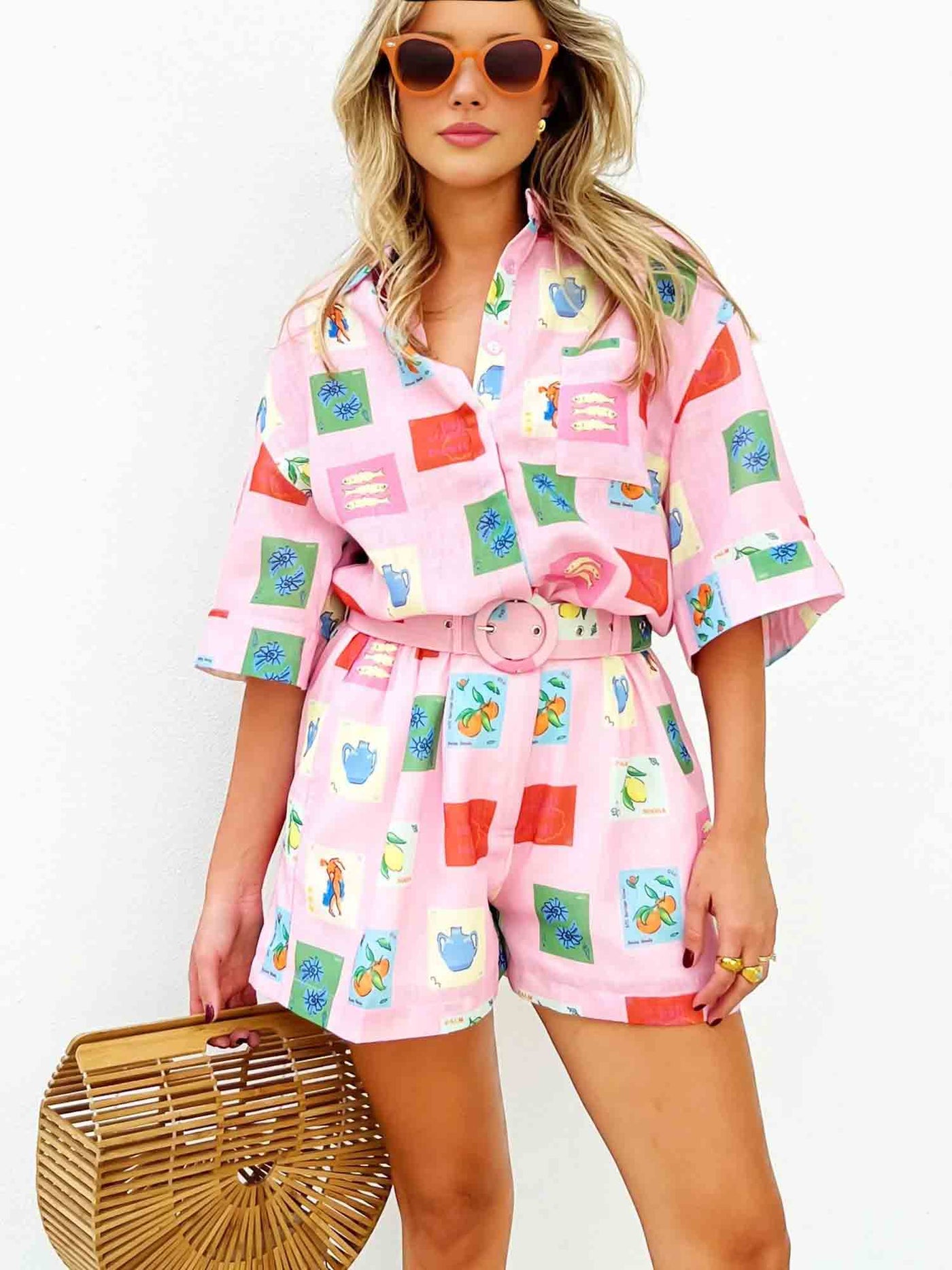 Conjunto Corto Estampado Rosa