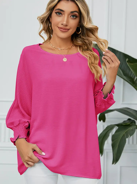 Blusa de gasa de corte holgado con mangas 3/4