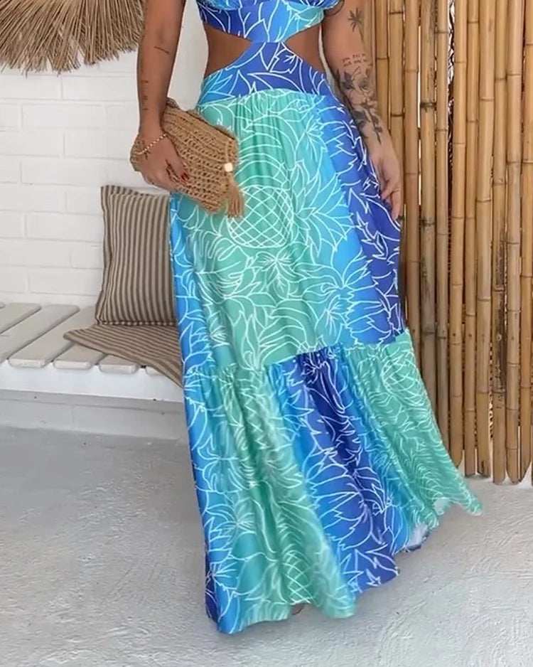 Vestido sin mangas con cintura estampada y líneas