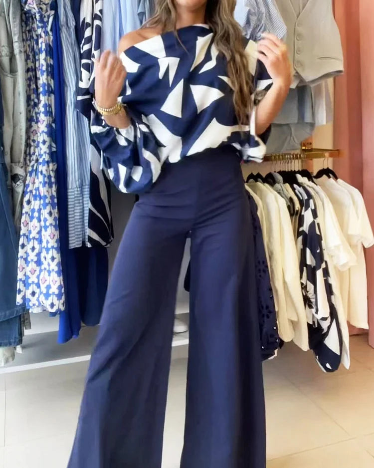 Conjunto casual de dos piezas con hombros descubiertos