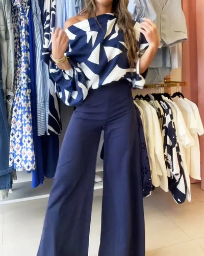 Conjunto casual de dos piezas con hombros descubiertos