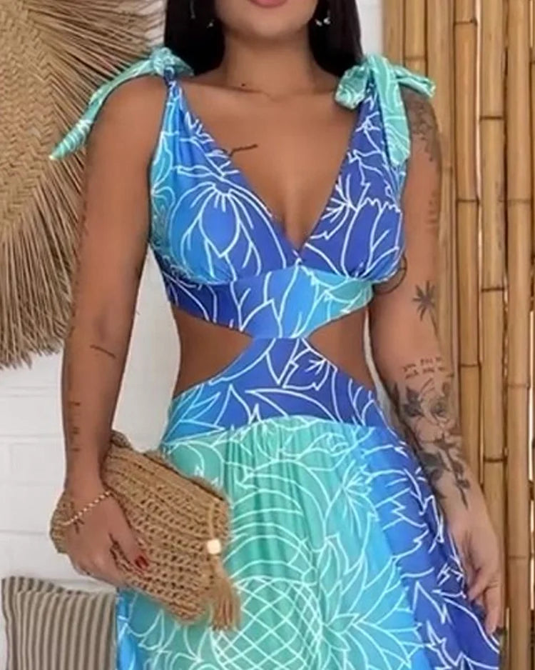 Vestido sin mangas con cintura estampada y líneas