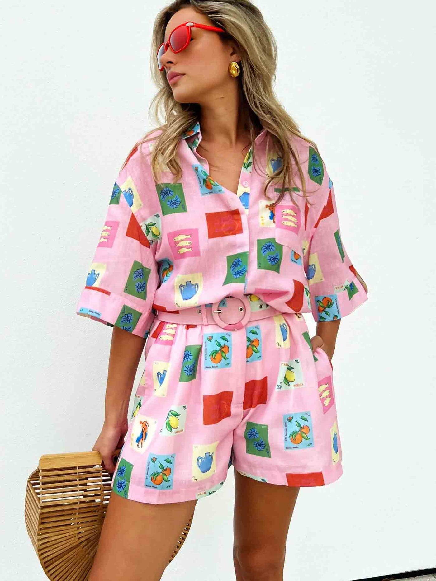 Conjunto Corto Estampado Rosa