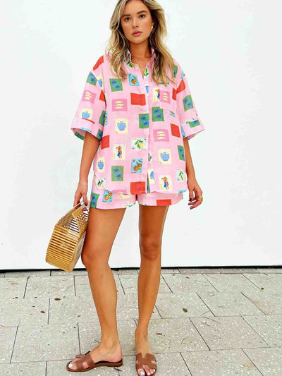 Conjunto Corto Estampado Rosa