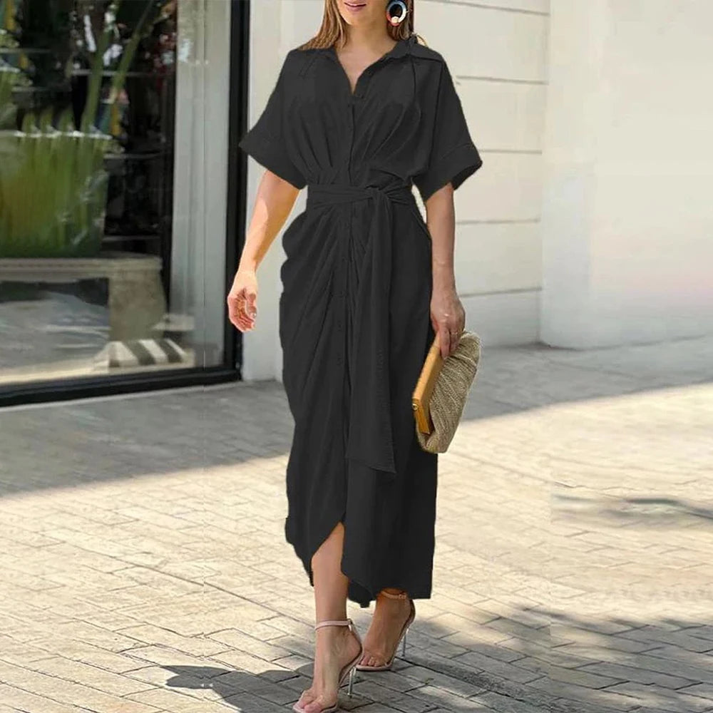Vestido camisero de cintura alta