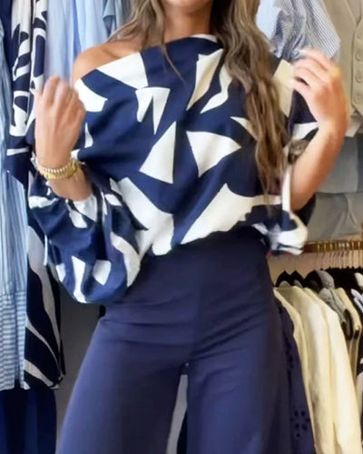 Conjunto casual de dos piezas con hombros descubiertos