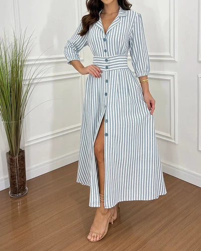 Vestido Camisero con Estampado de Rayas y Solapa