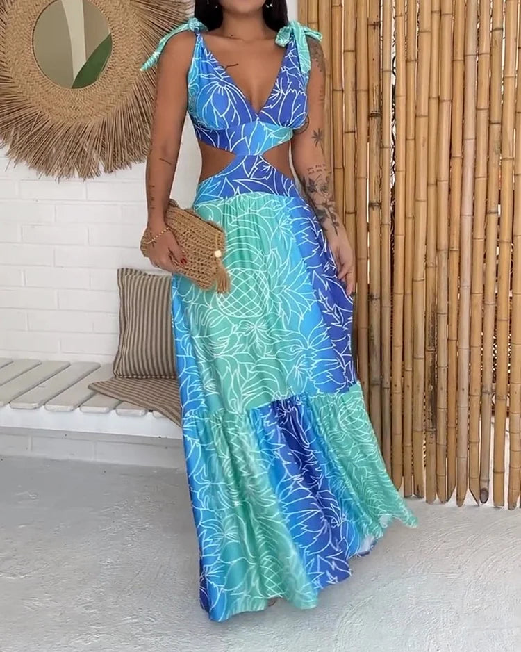 Vestido sin mangas con cintura estampada y líneas