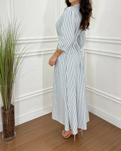 Vestido Camisero con Estampado de Rayas y Solapa